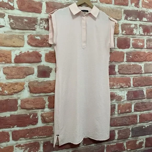 Tommy Hilfiger Dress Women's 2 Pink Crinkle Stretchy Casual Work Popover - Picture 2 of 9